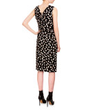 Genevieve Sleeveless Dot-Print Sheath Dress, Black