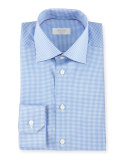 Slim-Fit Gingham-Check Woven Dress Shirt, Blue