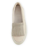 Monili-Fringe Leather Skate Sneaker, Dove