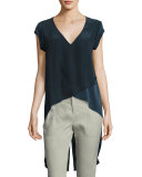 Go Tailgate High-Low Stretch-Silk Top