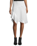 Paneled Asymmetric Crepe Skirt, Chalk