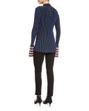 Striped Crewneck Pullover Sweater, Nero
