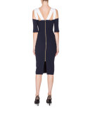 Cold-Shoulder Keyhole Sheath Dress, Navy