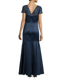Short-Sleeve Beaded Popover Gown 