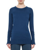 Long-Sleeve Knit Tunic Sweater w/Button-Down Side, Tarn