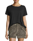 Suede Buckled Mid-Rise Shorts, Mortar