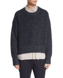 Knit Drop-Shoulder Pullover Sweater, Blue
