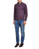 Five-Pocket Washed Denim Jeans, Blue