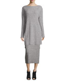 Ribbed Drawstring Midi Skirt, Heather Gray