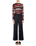 Long-Sleeve Cactus-Striped T-Shirt, Poppy/Maroon Stripe