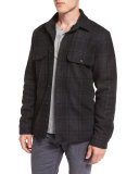 Plaid Wool-Blend Military Shirt Jacket, Black/Gray