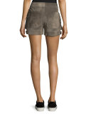 Suede Buckled Mid-Rise Shorts, Mortar