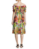 Off-the-Shoulder Ruffle-Top Floral-Print Dress