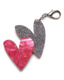 Double Heart Bag Charm, Pink/Silver