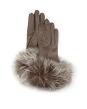 Leather Gloves w/ Fur Cuffs, Gray