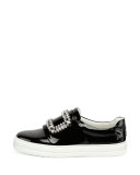 Patent Strass Buckle Sneaker, Black