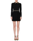 Long-Sleeve Star-Embellished Mini Dress, Black