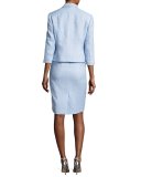 Jacquard Sheath Dress w/ 3/4-Sleeve Jacket, Blue