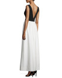 Sleeveless V-Neck Combo Crepe Gown 