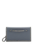 Rockstud Medium Flap Wristlet Clutch Bag, Gray