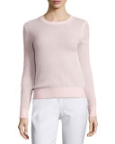 Long-Sleeve Jewel-Neck Sweater, Blush