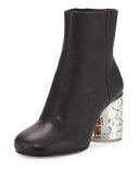 Metal-Heel Leather Bootie, Black