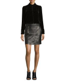 Overlay Leather Mini Skirt, Noir
