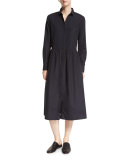Gathered-Waist Midi Shirtdress