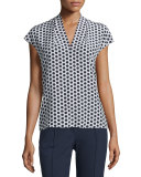 Cap-Sleeve Honeycomb-Print Shell, Blue
