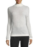 Ribbed Wool-Blend Turtleneck Top, Chalk