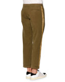 Classic Washed Trousers with Side-Stripe, Military Green