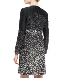 Leopard-Print Jewel-Neck Coat, Black/Gold