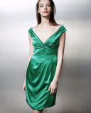 Ruched Satin Cocktail Dress, Jade