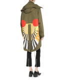 Hooded Wings-Print Anorak Jacket, Olive