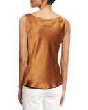 Reversible Silk Charmeuse Tank, Brown/Blue