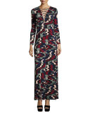 Jolene Long-Sleeve Lace-Up Maxi Dress, Pulse