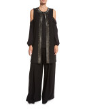 Lindy Lace-Trim Cold-Shoulder Silk Blouse