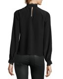 Klein Choker-Collar Silk Top, Black