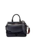 Pilot Small Leather Satchel Bag, Navy