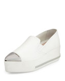 Metallic Cap-Toe Skate Sneaker, White (Bianco)