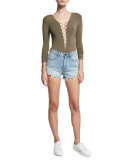 Lace-Up Stretch Jersey Bodysuit