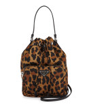 Tessuto Mini Leopard-Print Bucket Bag, Tan (Leopardo)