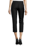 Flat-Front Cropped Cigarette Pants, Black