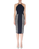 Flutter-Front Dress W/Fringe, Navy/White