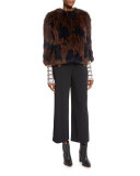 Patterned Fox Fur Coat, Midnight/Multicolor