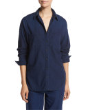 Rinsed-Denim Patch-Pocket Shirt, Dark Blue