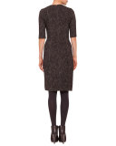 Half-Sleeve Zip-Front Sheath Dress