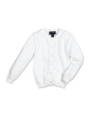 Lace-Trim Cotton Cardigan, White, Size 4-14