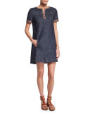 Short-Sleeve Chambray Mini Dress, Indigo