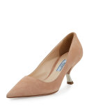 Suede Comma-Heel Pointed-Toe Pump, Nudo
